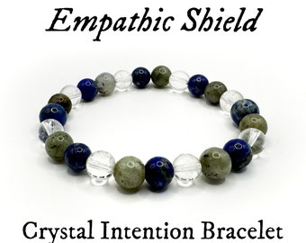 Empathic Shield Crystal Intention Bracelet, Empath Protection Bracelet, 8mm Natural Crystal Bracelet, Hand-strung Intention Bracelet