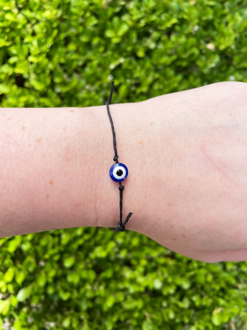 Evil Eye Bracelet, Evil Eye Wish Bracelet, Protection Wish Bracelet, Make A Wish Bracelet, Evil Eye Adjustable Slip Knot Bracelet image 3