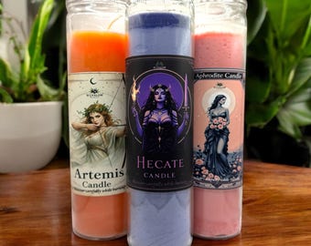 Greek Deity Ritual Candles, Greek Goddess and God, Greek Deities, Tall Ritual Intention Candles, 7 Day Pagan Candles