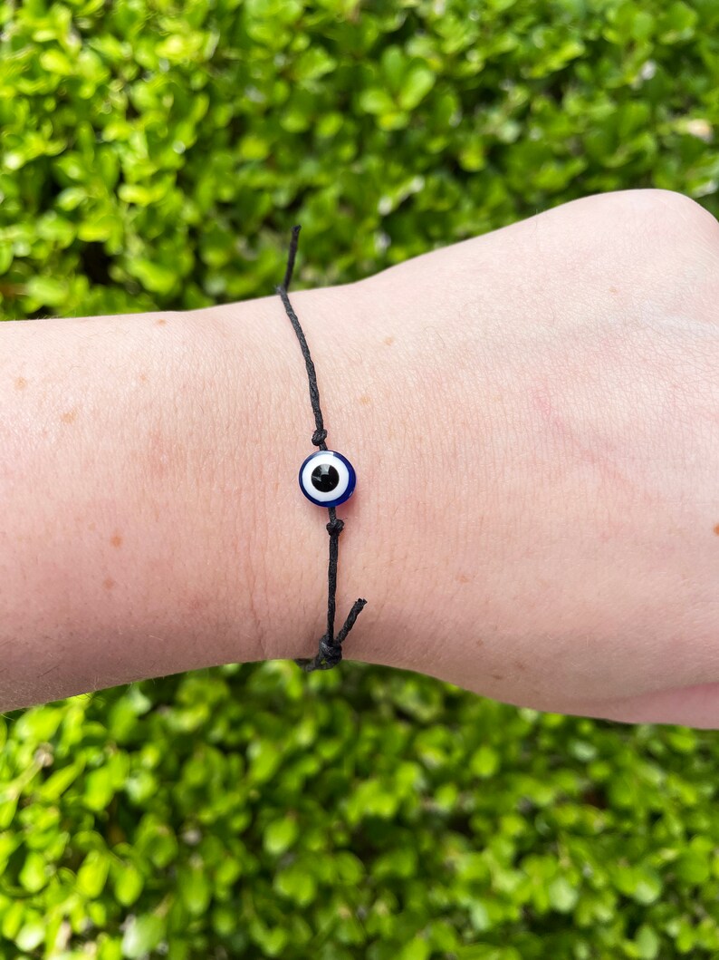 Evil Eye Bracelet, Evil Eye Wish Bracelet, Protection Wish Bracelet, Make A Wish Bracelet, Evil Eye Adjustable Slip Knot Bracelet image 2