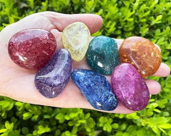Crackle Quartz Large 1.5-2", Authentic Dyed Crackle Quartz Tumbled Stones, 45-60mm Quartz, Crackle Quartz Crystal