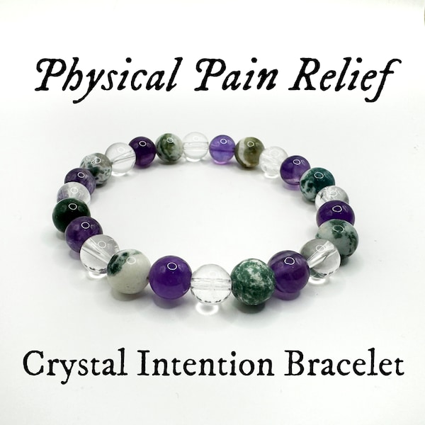 Physical Pain Relief Crystal Intention Bracelet, Relief Bracelet, 8mm Natural Crystal Bracelet, Hand-strung Bracelet