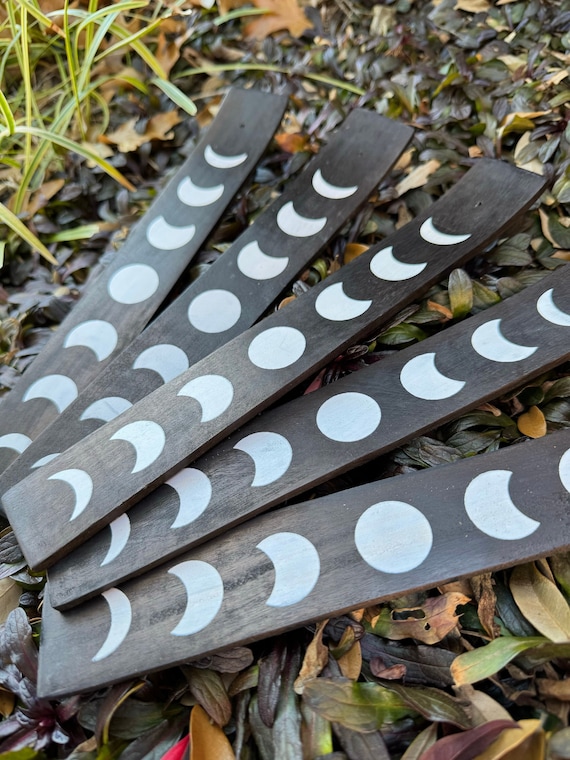 Triple Moon Symbol Incense Holders, Wood Incense Burners, Moon Phase Handcrafted Stick Incense Holders, Altar Tools, Triple Moon Goddess