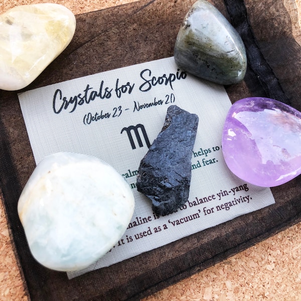 Scorpio Zodiac Crystal Set, Scorpio Astrological Stone Kit, Scorpio Crystal Gift Bag, Authentic Crystals