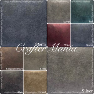May include: A collage of nine different colored paint samples, each with a textured surface. The colors are: Silver, Tea, Wine, Chocolate Brown, Stone, Slate, Gold, and Silver. The text "Crafter Mania" is written in a stylized font across the middle of the image.