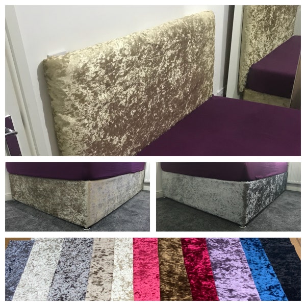 Luxury Crushed Velvet Elasticated Divan Bed Base Valance Cover Wrap OR Headboard Cover Handmade in UK