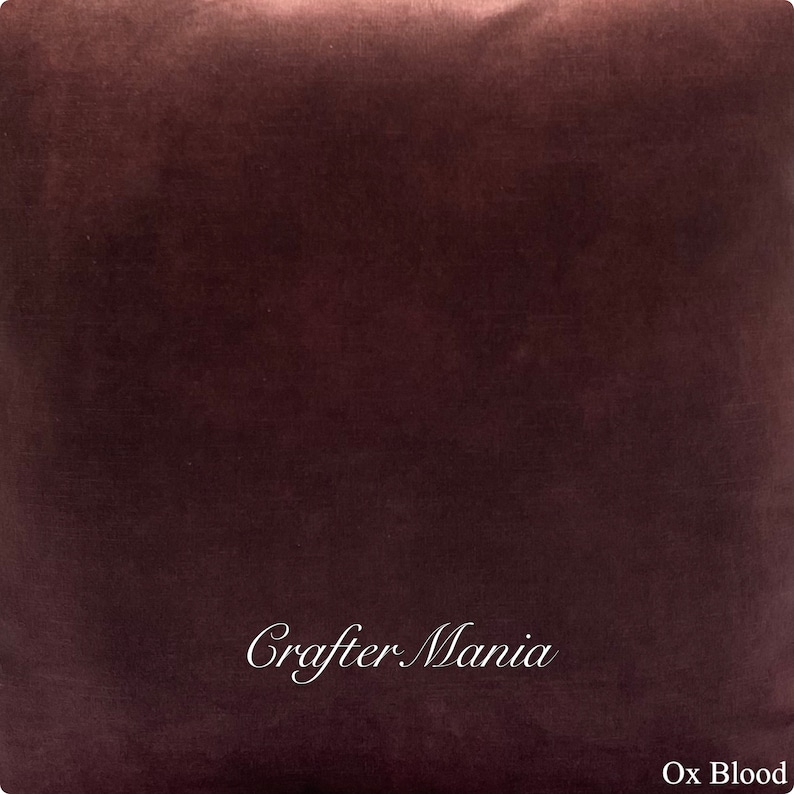 May include: A deep burgundy velvet fabric swatch with the text "Crafter Mania" and "Ox Blood" printed on it.
