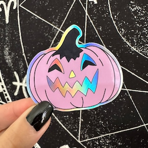 Holographic Pastel Pink Jack O Lantern Pumpkin