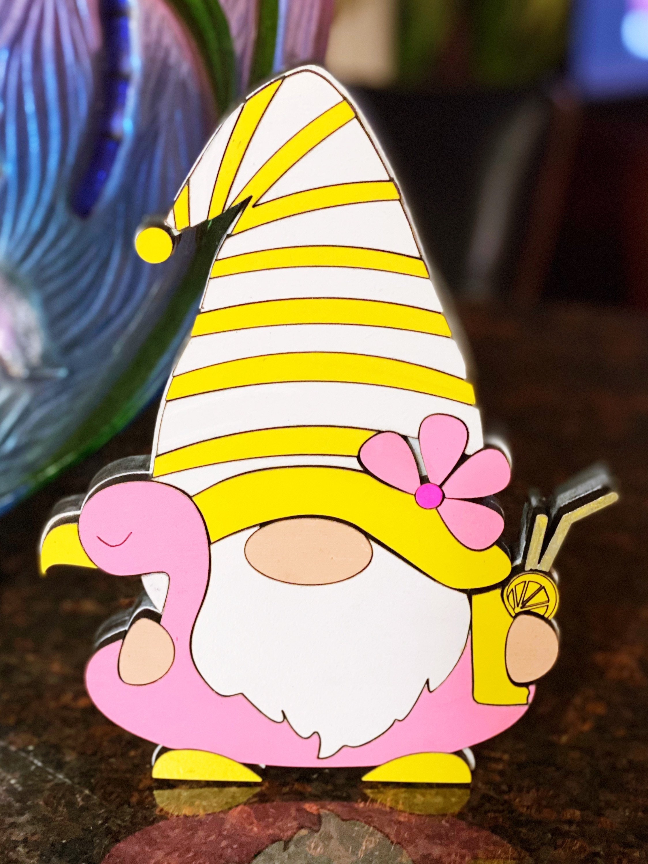 Gnome with flamingo float wood sign Pool gnome sign gnome Etsy