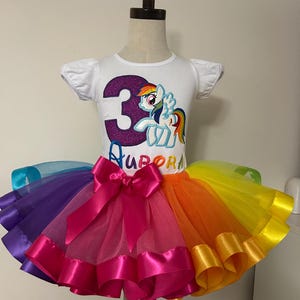 A Pony rainbow tutu set , birthday pony outfit, birthday rainbow  tutu , 3rd birthday outfit, rainbow birthday set, pony birthday theme