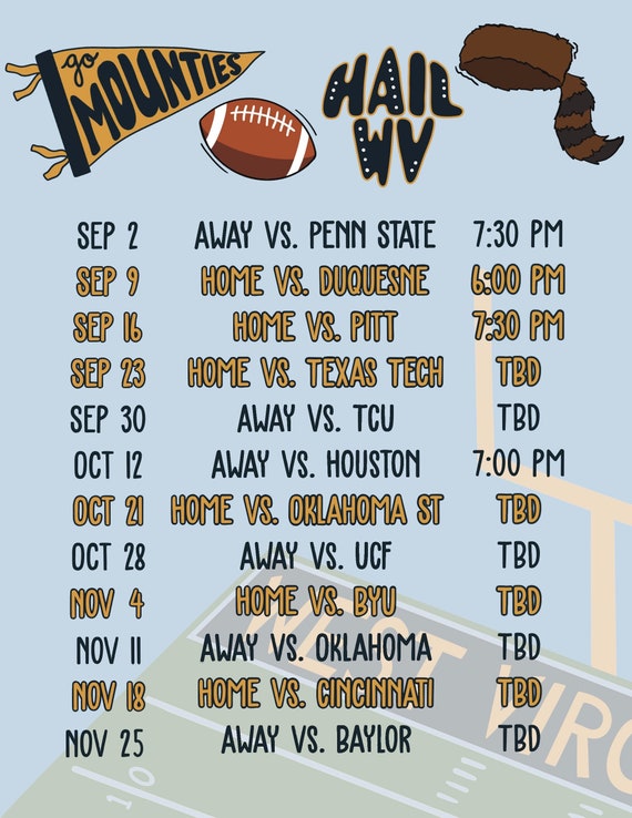 Wvu Football Schedule 2024 Printable Stickers Peggi Birgitta