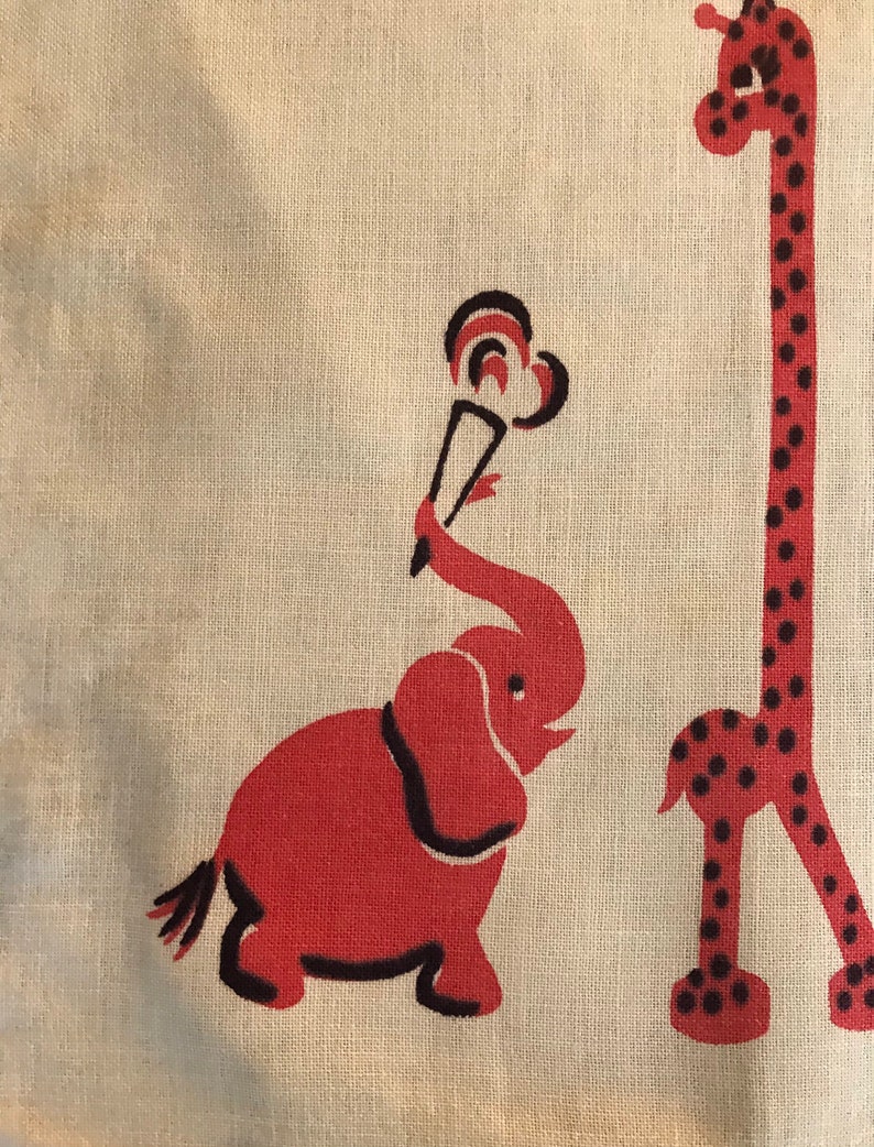 Circus Animals Vintage Linen 1950s vintage linen For a child\u2019s room decoration,placemat or framed art Charming elephant giraffe and zebra