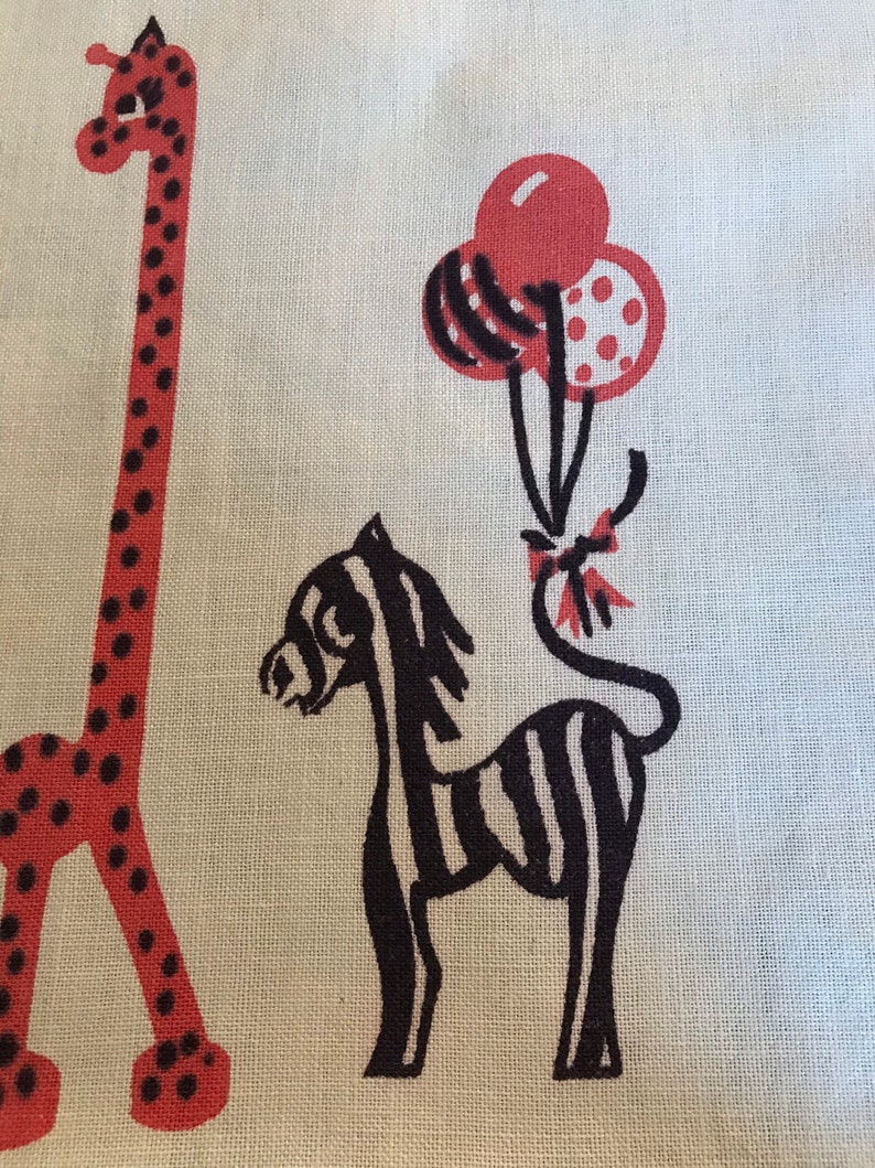 Circus Animals Vintage Linen 1950s vintage linen For a child\u2019s room decoration,placemat or framed art Charming elephant giraffe and zebra