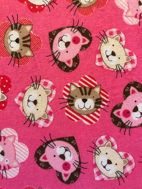 Pink Cats Flannel Fabric Fabric Destash Cats With Hearts and Etsy
