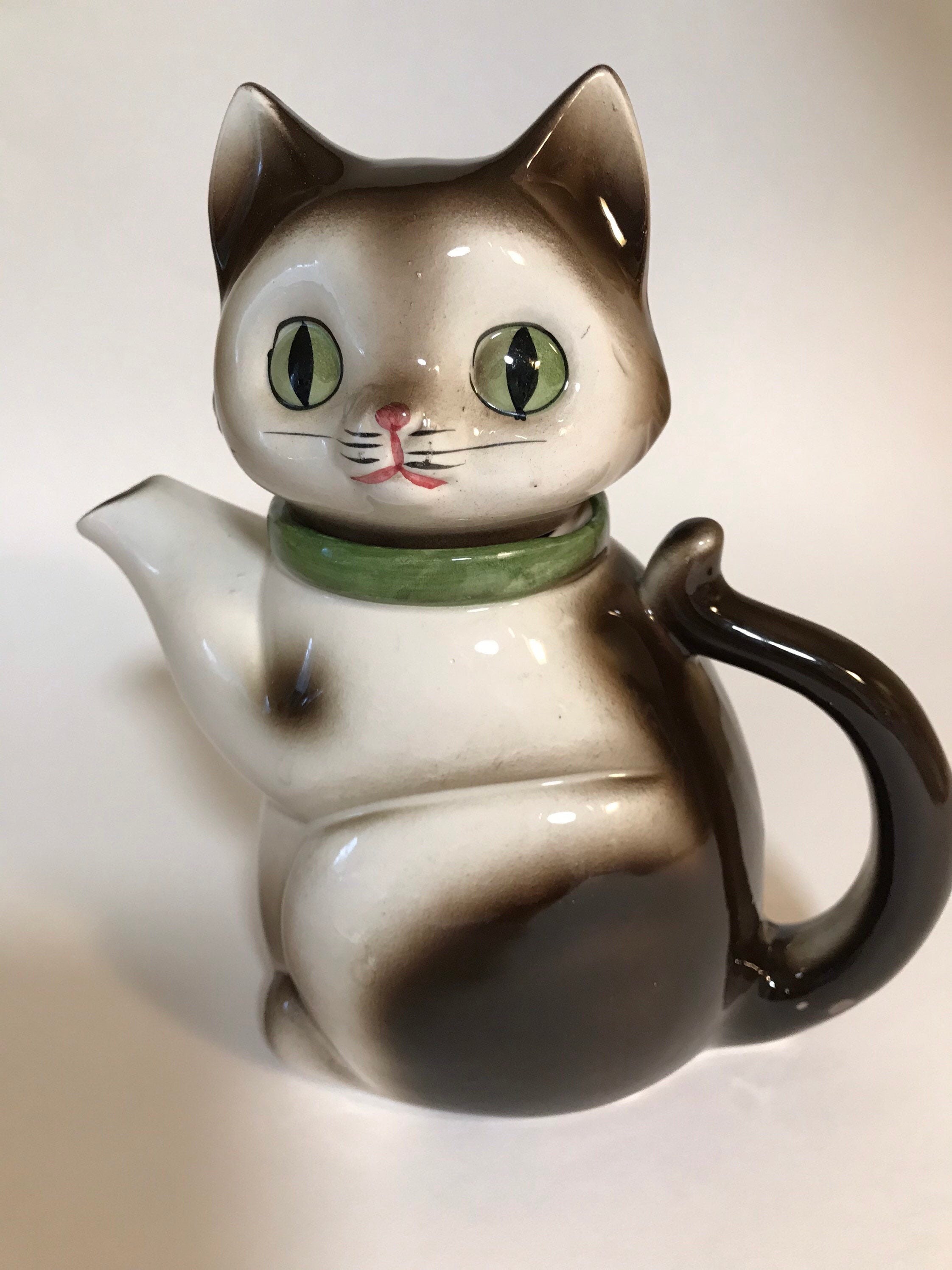 Vintage Kasuga Ware Siamese Cat Teapot 1950s Japan Pitcher Coffee