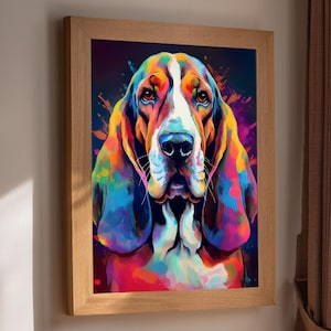 Portrait coloré de Basset Hound - Impressions aquarelle fluo de Basset Hound - Art mural Popart Basset Hound - Art mural Basset Hound - Posters chien Basset