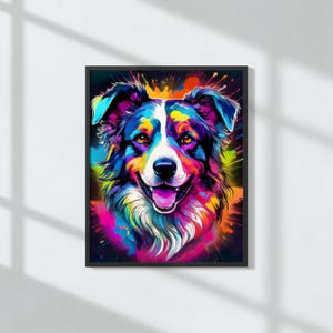 Portrait coloré de border collie - impressions de border collie en néon aquarelle murale-art mural basset hound-photos basset hound-basset JPG