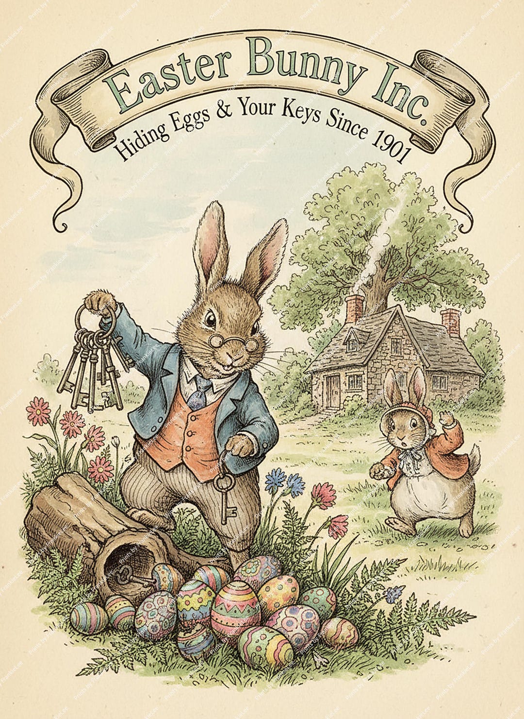 Easter Key Vintage Easter Bunny Print – Hiding Eggs and Keys Since 1901 (digital ...