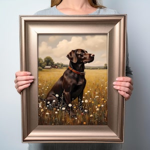 Chocolate Lab Countryside Wall Art -  Chocolate Lab Portrait Wall Art - Chocolate Labrador Retriever Digital Print, Pet Wall Art, Pet Poster