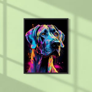 Colorful Great Dane Portrait Prints - Neon Watercolor Digital Wall Art - Great Dane Popart Poster Wall Art - Great Dane Photos - Great Dane