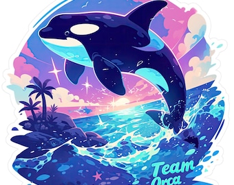 Kawaii Orca Sticker: Retro Ocean Art Vinyl Decal