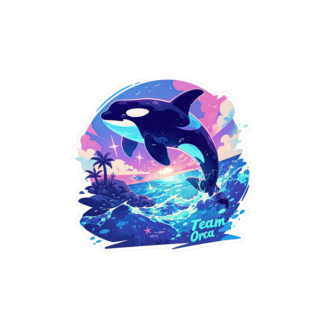 Team Orca Sticker, Kawaii Retro Vinyl Decal, Cosmic Ocean Art, UV ...