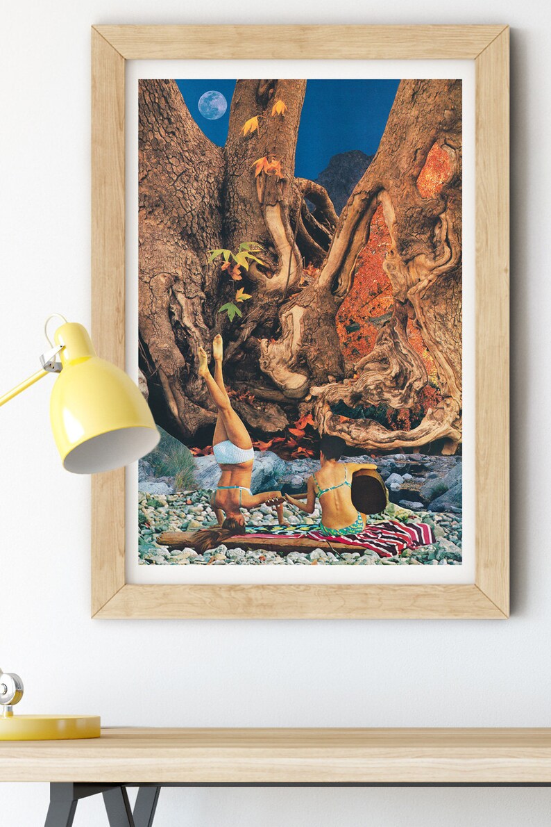 55 Fall Colors Surreal Art Analog Collage Print Autumn Print Collage Art Print Digital Print Guitar Player Full Moon Autumn Leaves