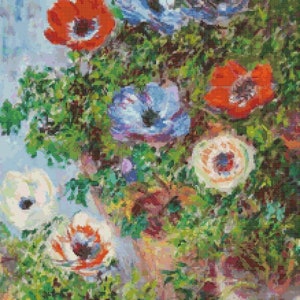 Anemoni in vaso Claude Monet schema punto croce PDF/Pittura natura morta ricamo disegno/Impressionismo xstitch istantaneo