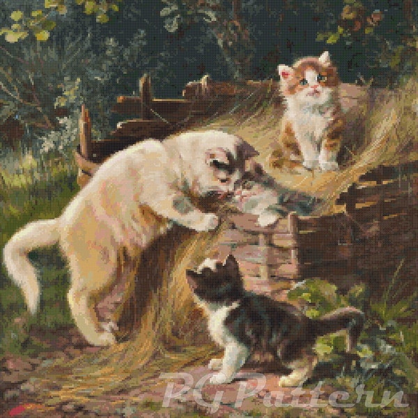 Tableau de broderie moderne chatons, modèle de point de croix compté PDF à téléchargement immédiat