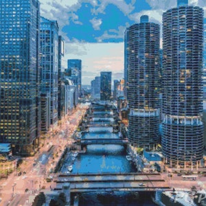 Cityscape Chicago, Illinois the USA modern counted cross stitch digital pattern PDF/Stitches embroidery design downtown/Needlepoint instant