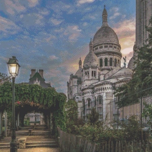 Modèle de broderie au point de croix Cathédrale Notre-Dame/Paris contemporain la nuit PDF numérique/Téléchargement instantané