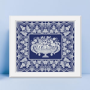 Antique monochrome X stitch Embroidery Pattern PDF Tapestry Scheme Needlepoint Digital Project Instant Download.