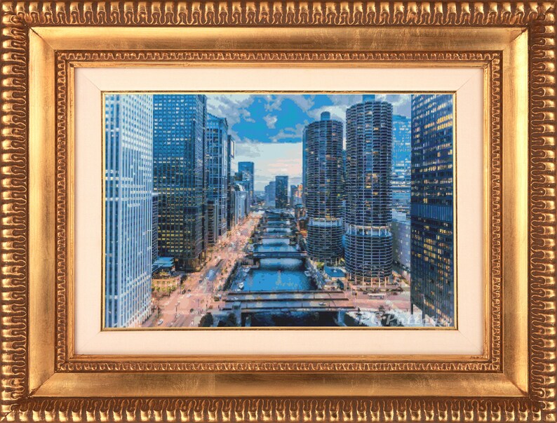 Cityscape Chicago, Illinois the USA Modern Counted Cross Stitch Digital