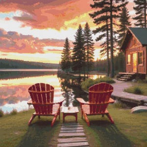 Tramonto su un lago Schema ricamo punto croce PDF Download immediato