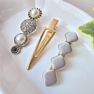 Vintage Hair Clip Set: Pearl & Geometric Barrette - Elegant Hair Accessories