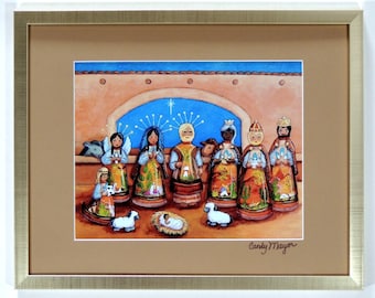 Mexican Nativity Set, Religious Art Print, Christian Gifts, Mexican Folk Art Print, Christmas Gift, Folk Art Nativity, Southwestern Art