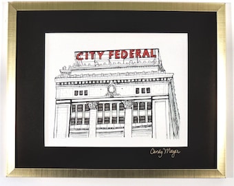 Birmingham Alabama Art, Architecture Wall Art, Pen and Ink Drawing, City Streets, Cityscape, , Historic Birmingham, Alabama Wall Art Decor