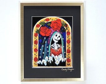 Guadalupe Calavera Print, Dia de los Muertos Art, Mexican Folk Art Print, Southwestern Decor, Skeleton Art, Religious Gifts