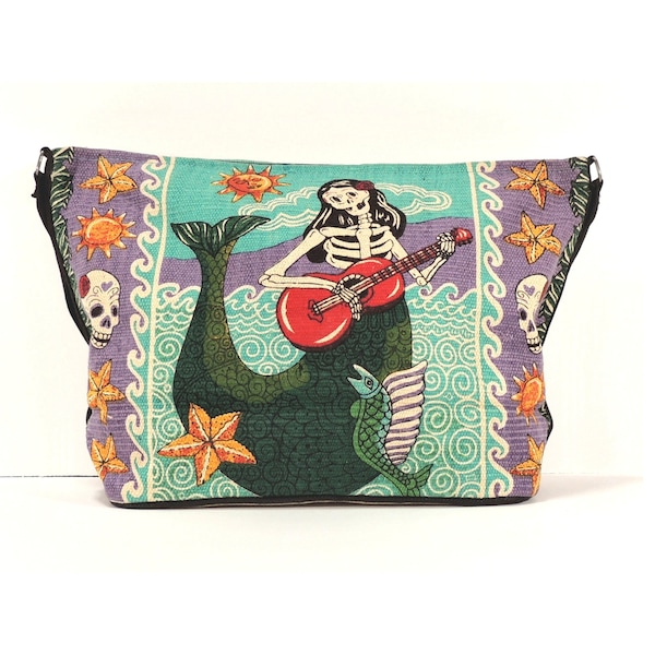 Dia de los Muertos Art, Boho Bags, Cotton Bag, Purse for Women, Skeleton Purse, Screen Printed Designs, Gifts for Women