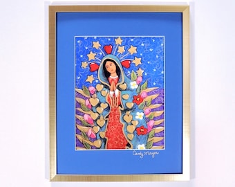 Our Lady of Guadalupe Art, Virgin Mary Print, Religious Gift, Catholic Print, Christian Art Matted Print, Mexican Folk Art, Christian Gift