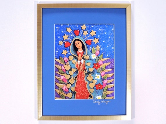 Our Lady of Guadalupe Art, Virgin Mary Print, Religious Gift, Catholic Print, Christian Art Matted Print, Mexican Folk Art, Christian Gift