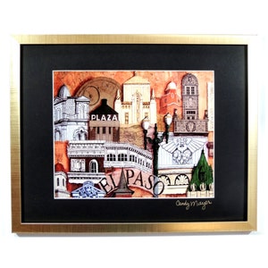 El Paso Art, Architecture Wall Art, City Streets, Western Art Print, Texas Artwork & Gifts, Mixed Media Collage Art