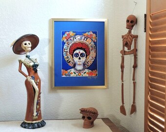 Dia de los Muertos Art, Mexican Folk Art Print, Mexican Loteria Card Art, Wall Decor, Skeleton Art, Southwestern Art Print, Folklorico Dress