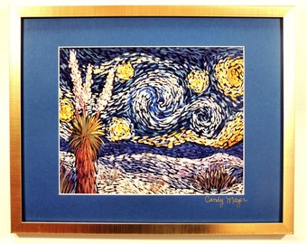 Starry Night Print, Van Gogh Style, White Sands Art, Southwestern Art, Desert Landscape Prints, Art Gifts, Pastel Art, Mountain Art