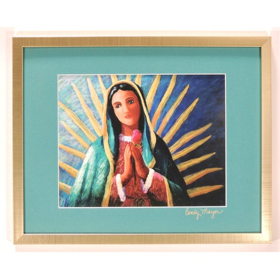 Our Lady of Guadalupe Art, Virgin Mary Print, Religious Gift, Catholic Print, Christian Art Matted Print, Mexican Folk Art, Christian Gift