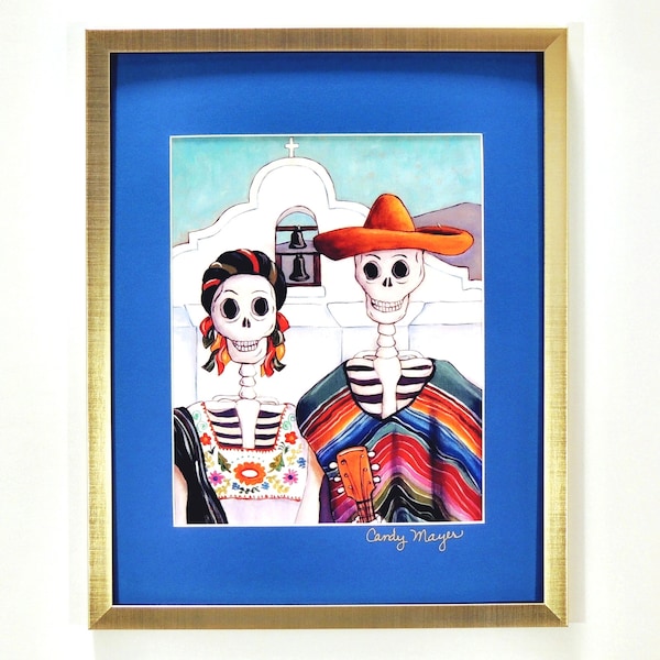 Dia de los Muertos Art, Mexican Gothic Art, Mexican Folk Art Matted Prints, Skeleton Art, Southwestern Decor, Fine Art Print Gifts