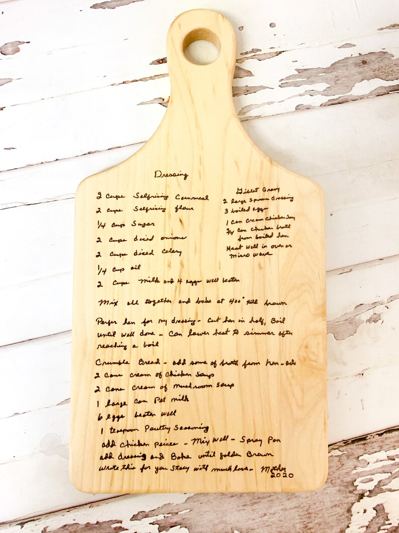 Handwriting Engraved Paddle Cutting Board Custom Recipe Etsy