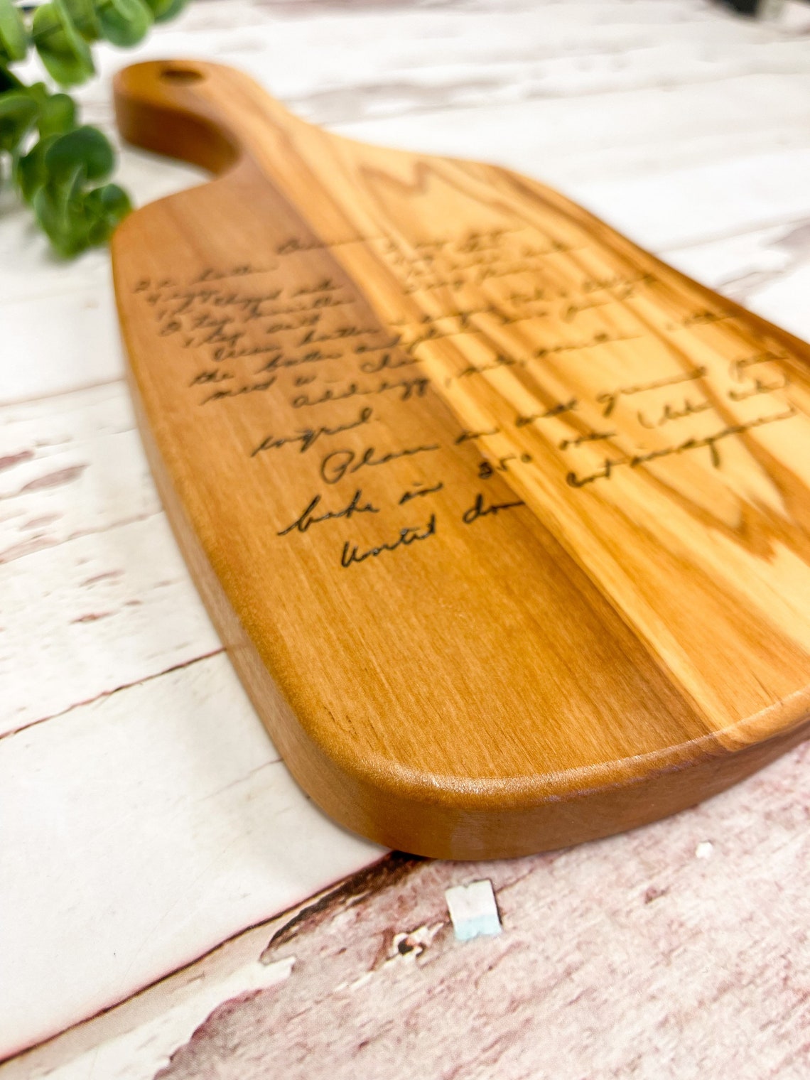 Handwritten Recipe Olive Wood Paddle Cutting Board