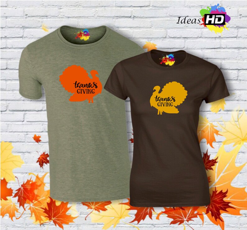 Turkey Thanksgiving flannel T Shirts Couples Thanksgiving Etsy
