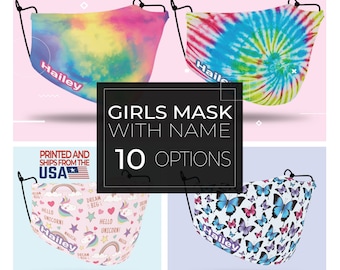 Girls Personalized Face Mask with Filter Pocket | Includes 2 Filters | Washable | Reusable